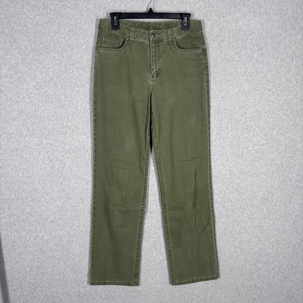 Talbots Jeans Size 6 Army Olive Wide Leg Straight Leg Stretch Skater Baggy Faded
